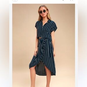Billabong “so right” navy striped wrap midi skirt